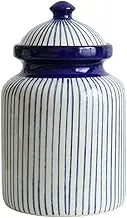 Kitchen Container Hand-painted Striped Ceramic Storage Jars Household Sealed Jars Candy Jars Kitchen Storage Bucket For Loose Tea(Large)