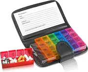 Weekly Travel Pill Organizer - Prescription and Medication Wallet Pill Box Reminder, a Extra Large Pill Container Dispenser Case, Caddy Organizer, for 4 Times A Day, 7 Days a Week, 7.5 x 4.5 Inches