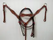 Western Leather Headstall & Breast Plate Collar Set All Size.