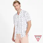 GUESS-男裝-PODRICK 熱帶印花 圖騰 高爾夫 棕梠樹 休閒 短袖 襯衫 白 原價2090