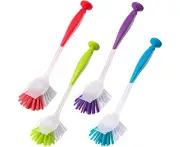 4 Pcs Dish Brush Set Dish Washing Brush with Suction Cup,Soft Grip Handle and Non-Scratch Bristles, Scrubbing Brush for Pans, Pots