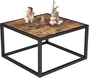 Square Coffee Table 2 Tier Wooden End Table, Central Table with Open Storage Space for Living Room, Modern Side Table,Rustic Brown