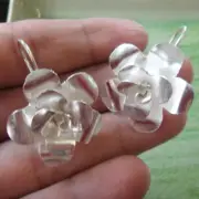 Uniqe dangle earrings Rose flower pure white silver Karen hill tribe beautifu