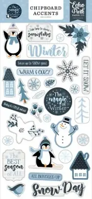 Echo Park THE MAGIC OF WINTER 6"x 13" Chipboard Accents, Snowflakes, Penguins