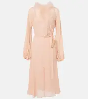 [Blumarine] Blumarine Georg feather-trimmed midi dress AU 4 pink
