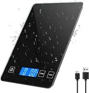 Digital Kitchen Scale, 10kg/22lb Food Scale, 1g/0.1oz Precise Graduation, Waterproof Tempered Glass Platform, High Accuracy Multi-Function Scale for Cooking Baking (Black, Battery Included)