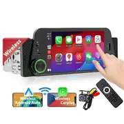Single Din Car Stereo with Wireless CarPlay/Android Auto, Touchscreen Radio, Bluetooth, Backup Camera, Mirror-Link Black