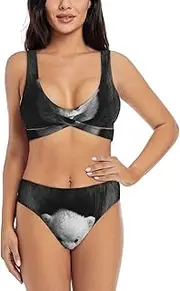 [JEJEA] Polar Bear Print Women Swimsuit, Women'S High-Waisted Bikini Set, Two-Piece Sport Bathing Suits, Black, S