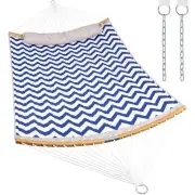 Blue Double Hammock with Spreader Bar for Two, Polyester Fabric, Adjustable C...