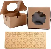 30 Pack Bread Box with Window，4 X 4 X 2.5 In,Cookie Packaging,Cookie Box,Bread Box,Mini Snack Box Macaron Box (Brown)