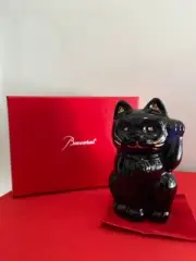 Baccarat Maneki Neko Lucky Fortune Cat Figurine Crystal Midnight Blue Unused New