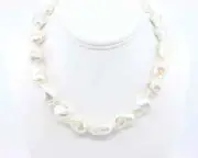 White Baroque Pearl Necklace | 13x20mm AAA Freshwater Pearls | Gold or Silver