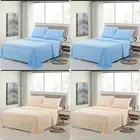 Plain Microfiber Bed Sheet King Set Deep Pocket Ultra Soft 4 pieces Blue/Vanilla