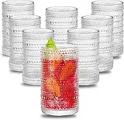 Drinking Glasses Set of 8, 13 Oz Vintage Style Hobnail Glass Drinking Glasses for Beer, Cocktail, Tea，Wine, Juice, Milk.