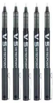 V5 Black Hi-Tecpoint ExtraFine Rollerball Pen 0.5 mm Nib Tip 0.3 mm Line Width×5