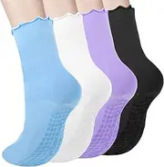 [BAHABY] Pilates Socks with Grips for Women, White Pilates Grips Socks Yoga Socks for Women Non Slip