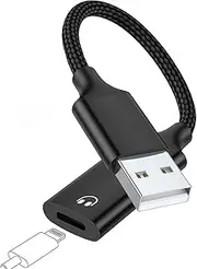 USB A to Lightning Audio Adapter, External Sound Card USB-A to Female Lightning Adapter HiFi Audio Headphones Converter Fit with USB A MacBook Computer PC Support Volume Control Mic Nylon Braided
