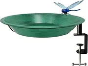 Deck Mounted Bird Bath for Outdoor, 11.5 Inch Metal Birdbath Bowl with Adjustable Steel Clamp, Antique Green Deck Bird Feeder for Railing Balcony Fence Yard Art Garden Decoration