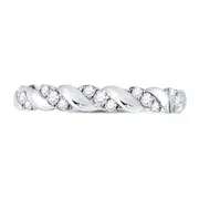 14k White Gold Round Diamond Striped Stackable Band Ring 1/5 Cttw