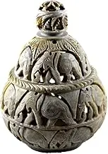 Royal Handicrafts Handcrafted Soapstone Tea Light Holder and Potpourri Box with Elephant Carving
