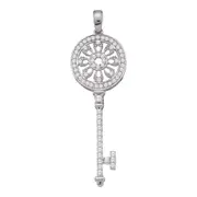 14k White Gold Round Diamond Circle Handle Antique-style Key Pendant 1/2 Cttw