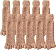 [Jaksairos] Women's Five-Finger Fuzzy Slipper Socks 5/10 Packs Fuzzy Coral Fleece Socks Thermal Plush Socks Sleep Toe Socks