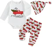 [BemeyourBBs] Newborn Baby Boy Christmas Outfit My 1st Christmas Romper Pants Set with Hat 3 Piece Infant Boy Winter Clothes