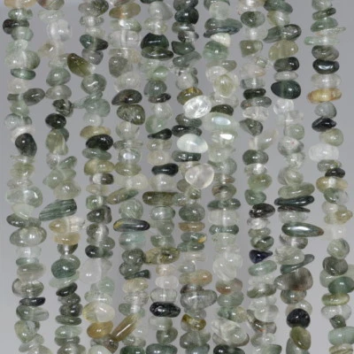 5-6MM GREEN RUTILATED QUARTZ GEMSTONE PEBBLE NUGGET CHIP LOOSE BEADS 34"