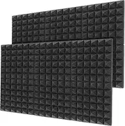 AUJING 12 Pack Acoustic Panels, 2" X 12" X 12" Sound Proof Foam Panels, High Density Soundproofing Wall Panels, Flame-Retardant Acoustic Treatment Foam Panels, Sound Absorbing Wall Panels (Black)