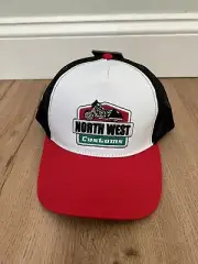 North West Customs Motorcycle Trucker Hat Adjustable Mesh Back Black White Red