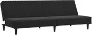 vidaXL Black Velvet Convertible Sofa Bed - 2-Seater Twin Daybed Settee for Living Room/Home Office, Easy Transformation, Stylish Wooden Frame.