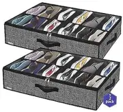 Sturdy Under Bed Shoe Storage Organizer, Set of 2, Fits Total 24 Pairs,