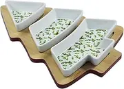 Lesser & Pavey Gift Item Serving Bowls Decorative Set in Christmas Tree Shape 3 Ceramic Snacks Dip Appetizer Olives Bowls Dishes on Tray Board