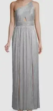 $266 Aidan by Aidan Mattox Womens Silver One Shoulder Cutout Evening Dress Sz10