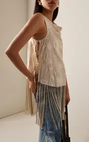 [Sea] Priscilla Fringed Embroidered Top