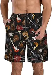 [OAROK] Guitars Men's Casual Beach Shorts Quick Drying Shorts Men's Stretch Swim Trunks Daily Wear Style, White, Small