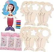 Yardwe 1 Set Mermaid Hand Mirrors DIY Craft Kit with Painting Brushes Gems and Reflection for Birthday Party Favors and Fun Craft Activities