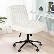 Advwin Armless Office Chair with Wheels Swivel Desk Chair with Adjustable Height Ergonomic Computer Chair with Wide Seat Boucle Vanity Chair Lounge Chair for Home Office Study Bedroom, White