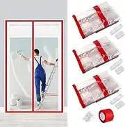 Preboun 3 Sets Magnetic Dust Barrier Zipper Door Kit 4' x 7.5' Construction Barriers Dust Door Plastic Doorway for Construction Self Closing Curtain for Doorways Room (Red)