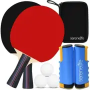 SereneLife Ping Pong Paddle Set with 2x Paddles, Ping Pong Net w/Clamps, 3 Balls