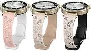 18mm Two-Tone Flower Slim Engraved Watch Bands Compatible with Gar-min Venu 3S,Vivoactive 4S,Vivomove 3S,Venu 2S Girls Women,Cute Floral Thin Breathable Sport Silicone Strap for Forerunner 255S/265S,