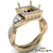 Princess Halo Pave Set Diamond Engagement Ring Semi Mount 14k Yellow Gold 1.65Ct
