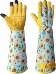 Velway Long Gardening Gloves for Women - Thorn Proof & Rose Pruning Touchscreen Forearm Protection Leather Garden Gloves