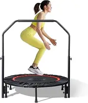 40"/48" Mini Foldable Trampoline for Adults 450/600 LB Weight Capacity Rebounder Trampoline with Adjustable Foam Handle Small Exercise Trampoline for Indoor or Garden Workout