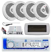 Dual Bluetooth Marine Radio, Cover, Antenna,Amp w/Kit, 4x 8'' 180W White Speaker