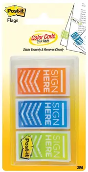 Post-It Sign Here Flags Assorted Colours 25 x 43mm 3-Pack - Box of 6