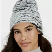 NEW 2pcs Set DKNY zebra striped scarf beenie hat set. Black white