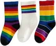 [FEIFEI'S BOW] FEIFEI’S BOW 3 Pairs Kids Girls Boys ankle socks Rich Cotton Fashion Rainbow Stripe Breathable Lightweight Sport Socks Trainer Socks infant
