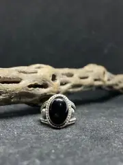 Handmade Native American Navajo black onyx Sterling Silver Ring Size 6