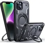 ELEPIK for iPhone 14 Plus Case with 360° Rotating Stand, [Compatible with MagSafe] [Wireless Charging Compatible] Military Grade Protective Phone Cover for iPhone 14 Plus, Black